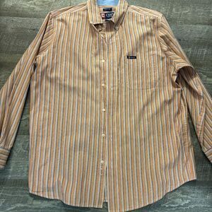 Men's Orange, Blue and White Striped Chaps Button Down Shirt‎